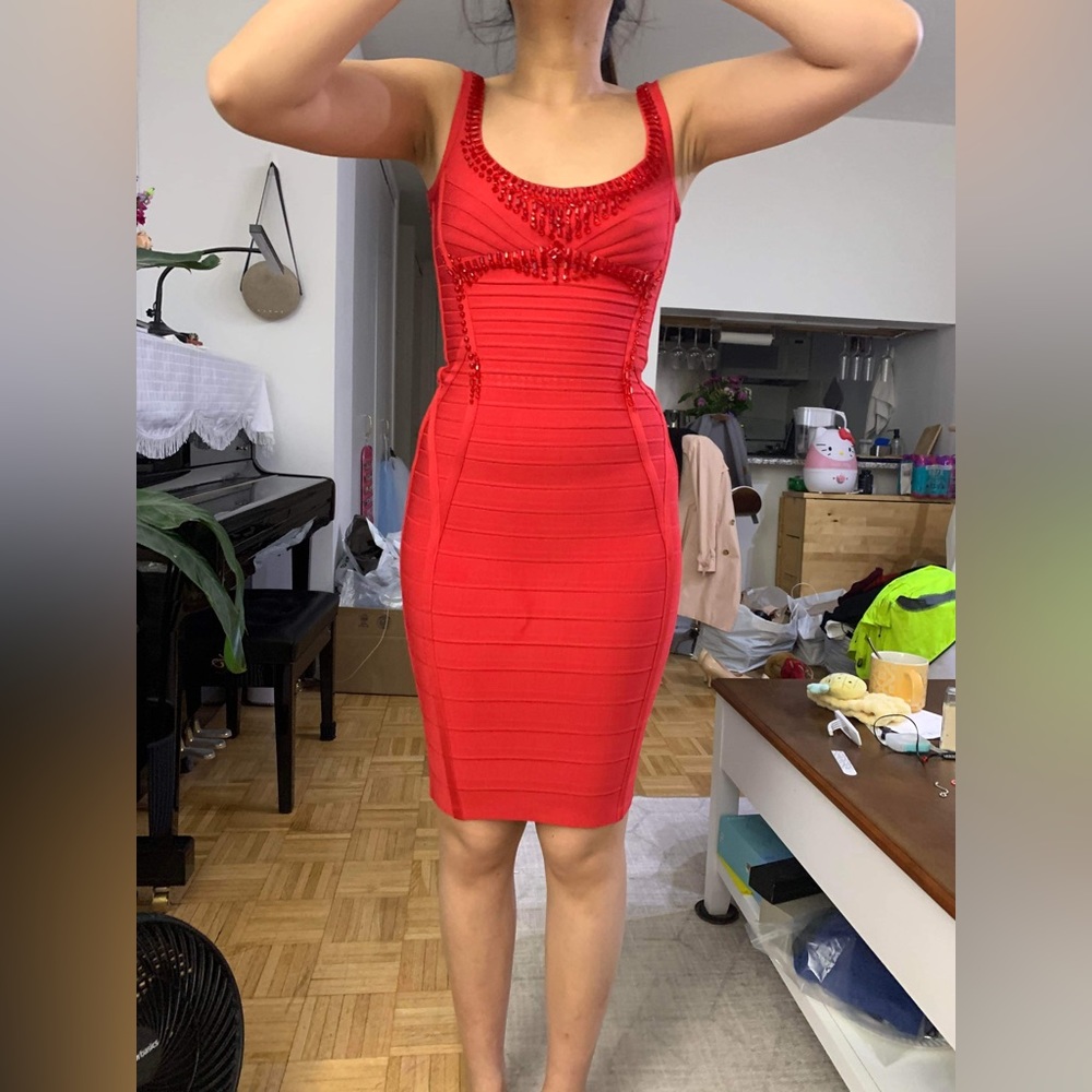 Red Herve Leger body con dress size S